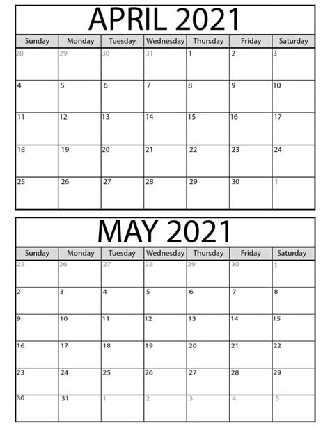 Free 2021 April May Calendar Word Printable One Platform For Digital