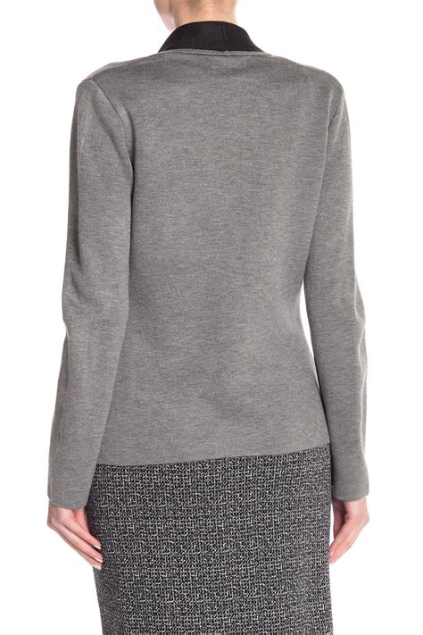 Nine West Synthetic One Button Shawl Sweater In Heather Greyblack
