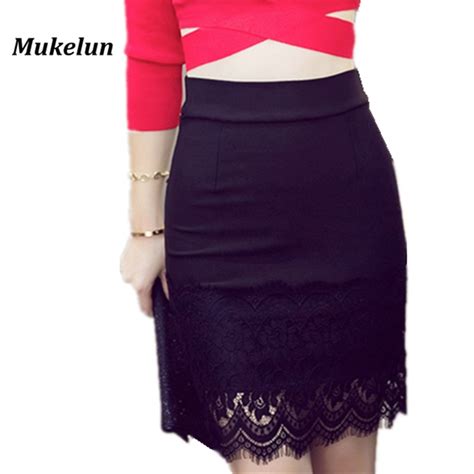 S 5xl Plus Size Black Mini Pencil Skirt 2018 Korean Women Spring Summer Lace Patchwork Bodycon