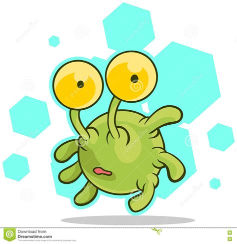 Cartoon Cute Green Alien With Big Eyes Stock Vector Illustration Of