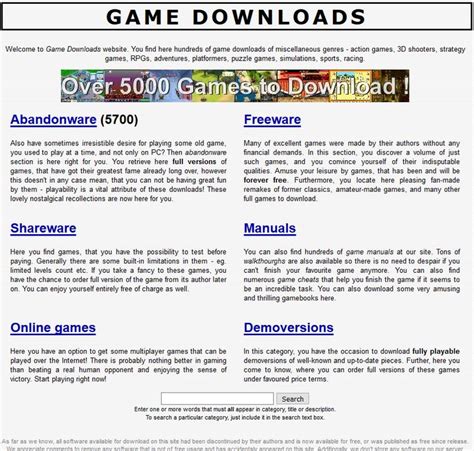Game Downloads Abandonware Shareware Freeware Manuals Online Games