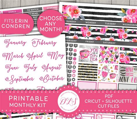 Printable Monthly Planner Stickers Erin Condren Monthly Etsy