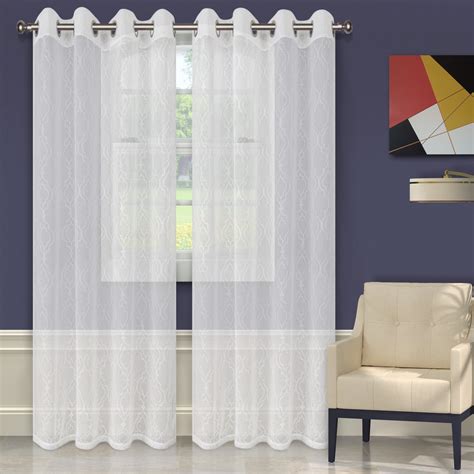 Superior Lightweight Imperial Trellis Sheer Curtain Panels 2 White