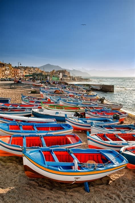 Aspra Palermo The Sicily Italy Purely Fishing Rowing Boats All