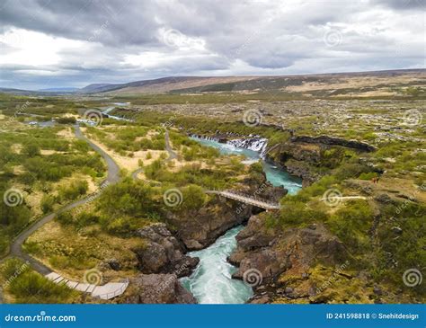 Rock Formations And Erosion At Barnafossar Water Falls In Rural Iceland