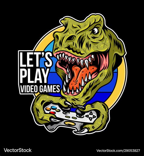 T Rex Angry Dinosaur Gamer Which Play Game Vector Image
