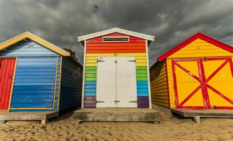 Colorful Beach Huts At The Beachfront Stock Image Image Of England