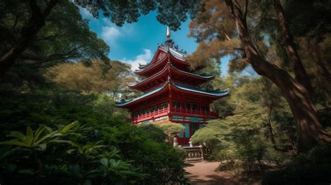 Premium Photo Brown And Red Temple Under Blue Sky