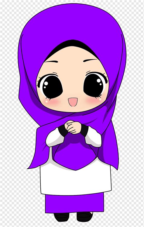 Quran Islam Kartun Hijab Muslim Islam Ungu Anak Wajah Png Pngwing