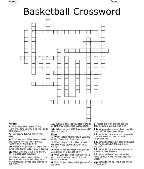 Basketball Crossword Wordmint