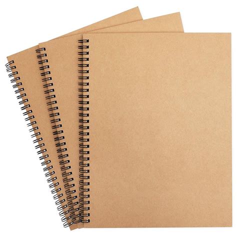3 Pack Kraft Hardcover Blank Unlined Drawing Sketchbook Notebook