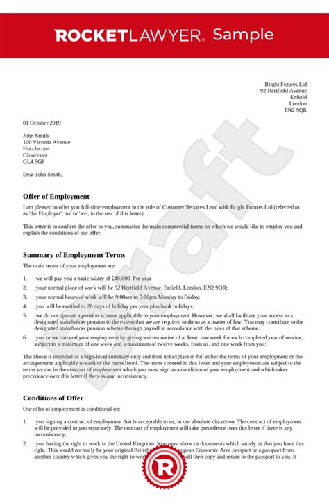 simple job offer letter sample uk