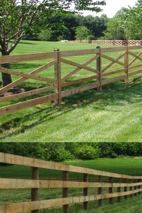 Two Pictures Of A Wooden Fence In The Grass