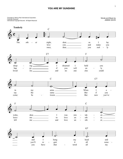 You are my sunshine piano. Free Printable Piano Sheet Music For You Are My Sunshine