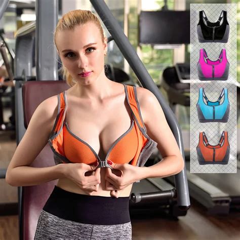 Professional Shockproof Women Zipper Sports Bra Push Up Top Underwear With Inner Pad Running Gym