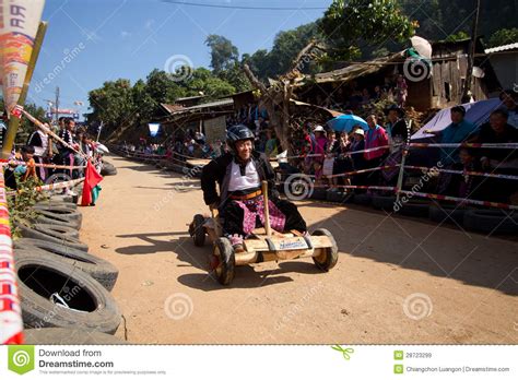 The wooden cart racing. editorial stock image. Image of downhill - 28723299
