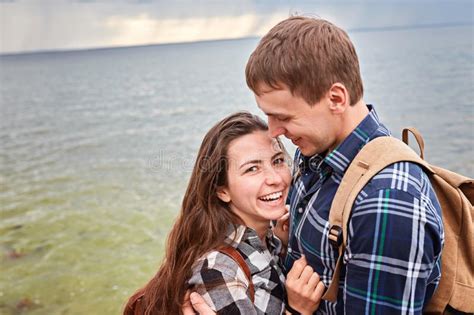 Couple Tourists With Backpacks Outdoors Stock Image Image Of Tourism