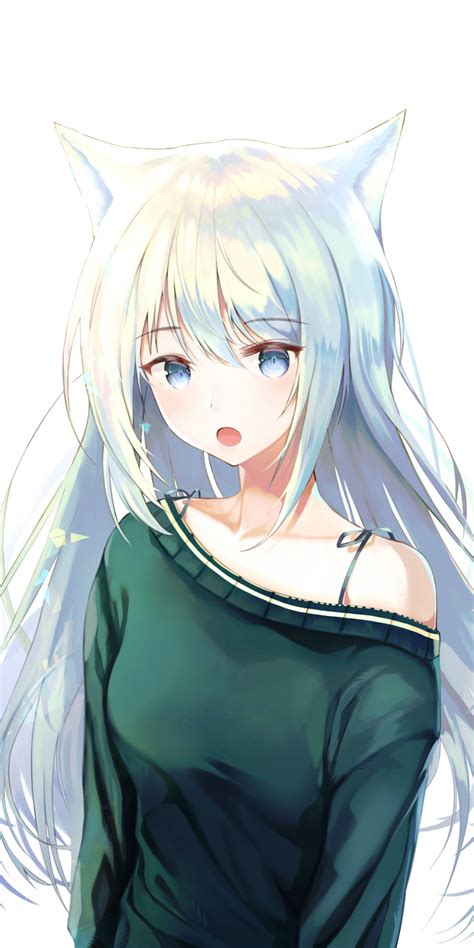 Download 1440x2880 Wallpaper White Hair Curious Hangover Anime Girl