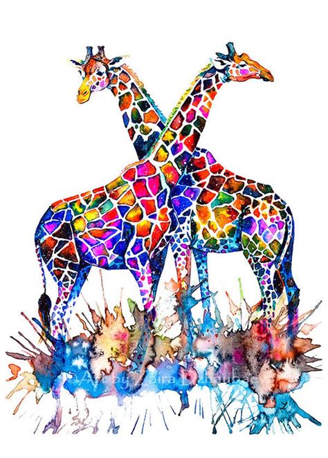 Giraffes Fine Art Print Watercolor Giraffes Rainbow Etsy In 2021