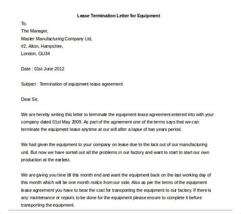 termination of lease letter template