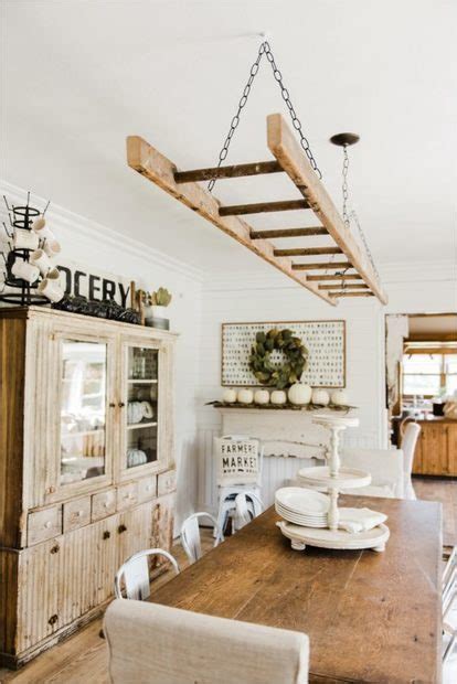 Old Ladder Hung From Dining Room Ceiling Makes A Dreamy