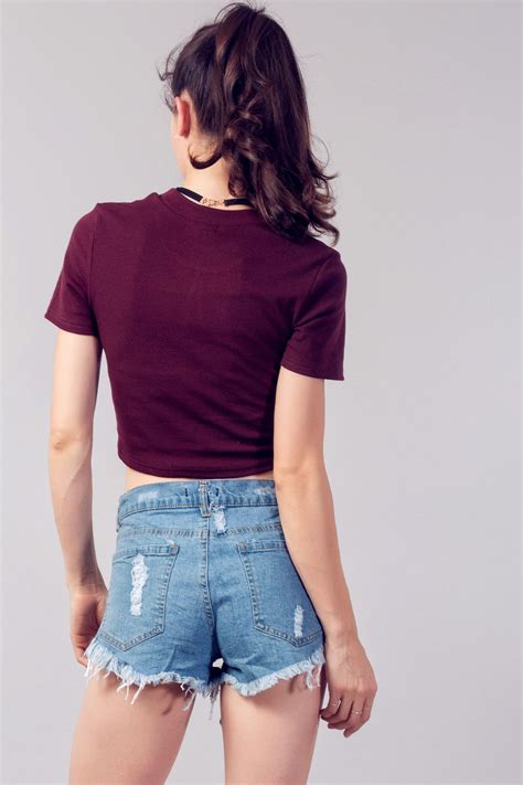 95 Polyester 5 Spandex Imported Crop Top Casual Burgundy Crop