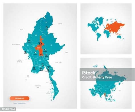 Ilustración De Plantilla Editable De Mapa De Myanmar Birmania Con