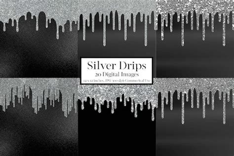 Silver Dripping Clipart Silver Glitter Foil And Sparkle Etsy