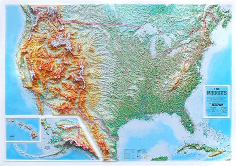 United States Three Dimensional 3d Raised Relief Map