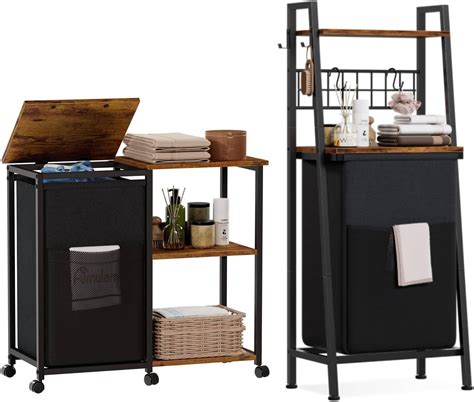 Amazon Com Furnulem Laundry Cart With Wooden Side Shelf And Laundry Bag Tiers Laundry