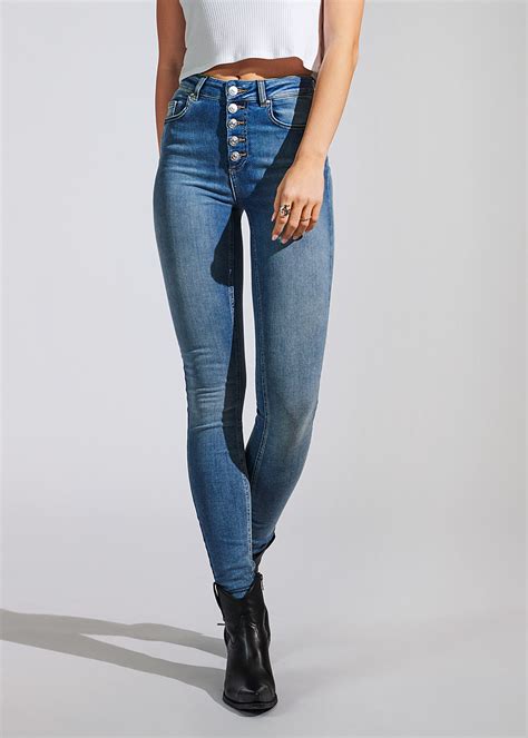 Only Damen Noos High Waist Skinny Jeans 5 Pockets Knopfleiste Dunkel