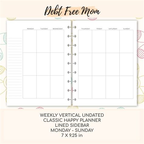 Classic Happy Planner Weekly Vertical Undated Printable Etsy