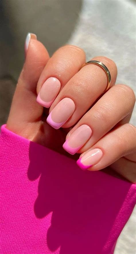 40 Cute And Coloured French Tip Nails Pink Round Square French Tip