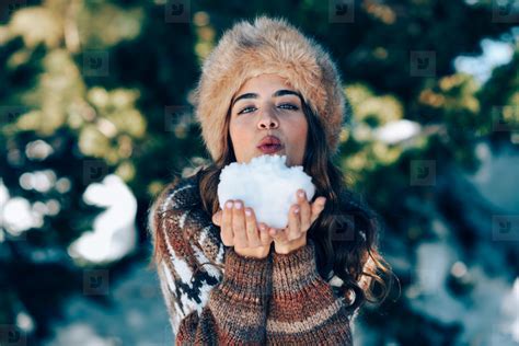 Young Woman Enjoying The Snowy Mountains In Winter Stock Photo 191374