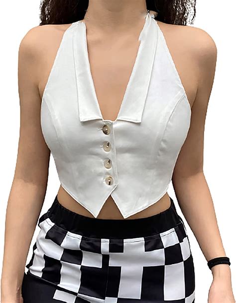 Tariendy Women V Neck Halter Lapel Collar Button Down Crop Top Sexy Elegant Strapless Solid