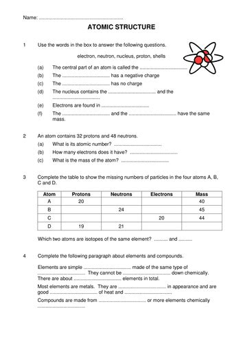 Atomic Structure Worksheet Answers Atomic Structure Worksheet Basic