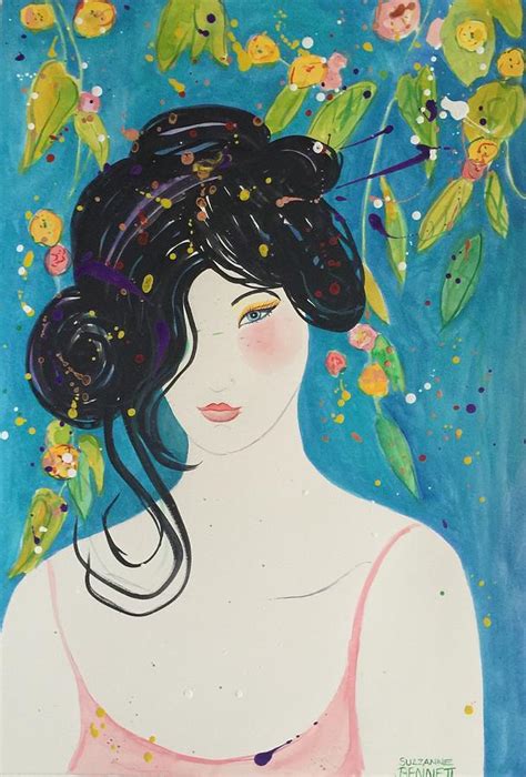 Young Woman Black Hair And Cherry Blossoms Painting By Suzzanne Bennett