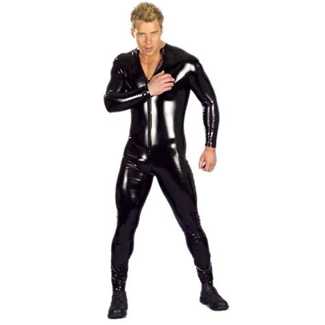 sexy black mens latex catsuit rubber bodysuits with zip in teddies and bodysuits from novelty