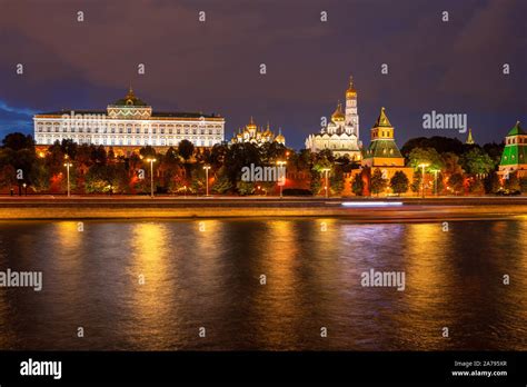 Night View Of The Grand Kremlin Palace Ivan The Great Belltower And