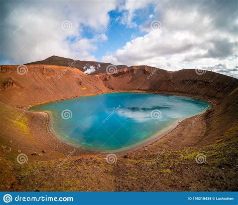 Volcano Crater Filled With Water Iceland Stock Photo Image Of
