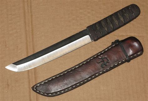 Well Made Custom Tanto Knife And Leather Sheath With Unknown Marking