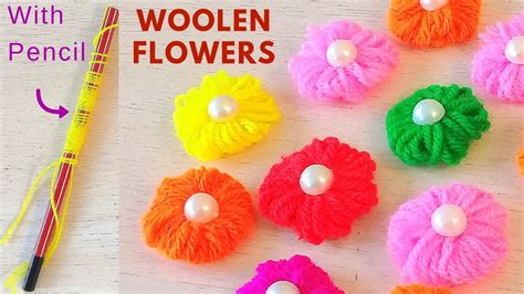 How To Make Woolen Flowers Easy Diy Flower Making With Wool Using