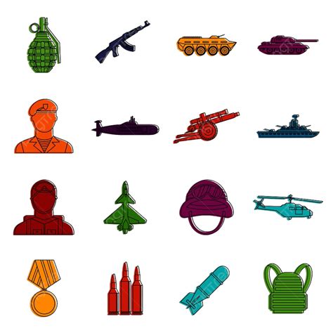 Conjunto De ícones De Guerra Doodle Militar Png Identidade Projeto