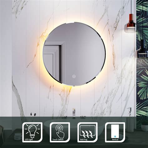 Round Led Illuminated Bathroom Mirror Warm White Light Touch Ip44 Demister Ebay