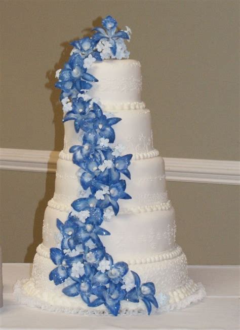 wedding cake with blue orchids blue orchid wedding cake — round wedding cakes round wedding