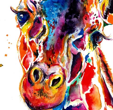 Colorful Giraffe Watercolor Painting Print Of Original Etsy Giraffe