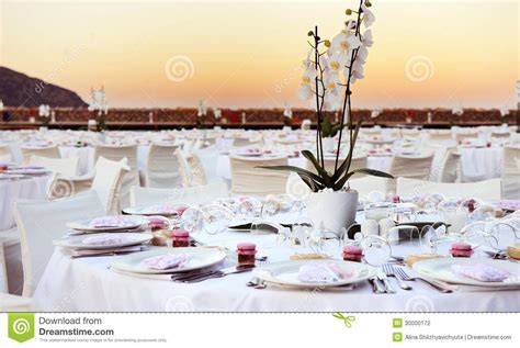 Table Set Up At The Beach Wedding Stock Photography