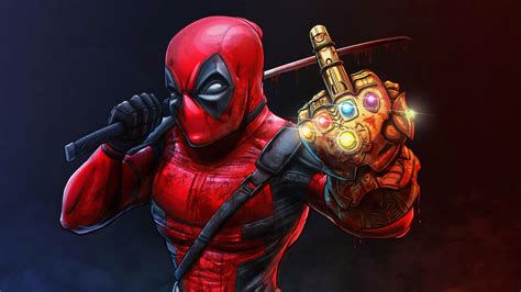 Deadpool With Thanos Infinity Gauntlet Superheroes Wallpapers Hd