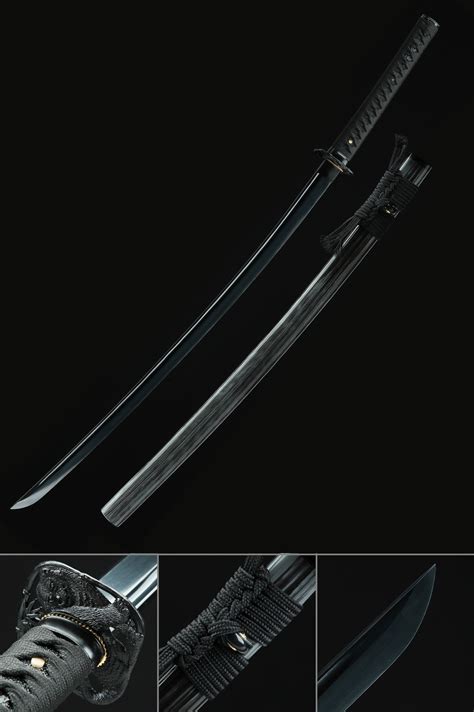 Katana à Lame Noire Épée Katana Japonaise Faite à La Main En Acier Au
