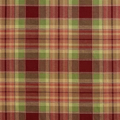 Burgundy And Green Country Plaid Upholstery Fabric By The Yard